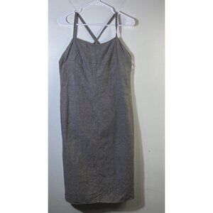 Womens Max Studio Linen Cotton Lace Back Strappy Dress Gray Brown M